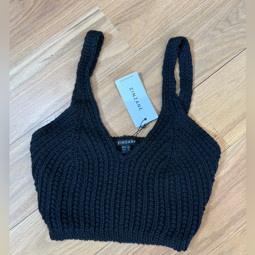 ZINZANE Black Lacy Stitch Knit Crop Top Size Medium NWT